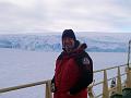 Steve, Chief Scientist in front of glacier at Palmer station